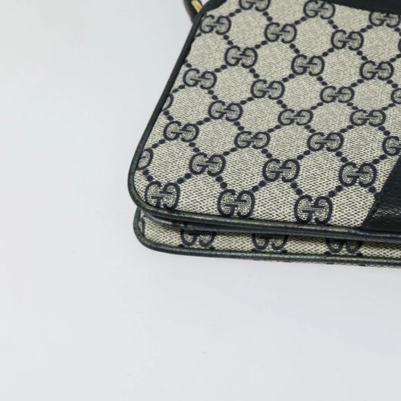 GUCCI GG Supreme Sherry Line Shoulder Bag PVC Navy Gold - Picture 8 of 14